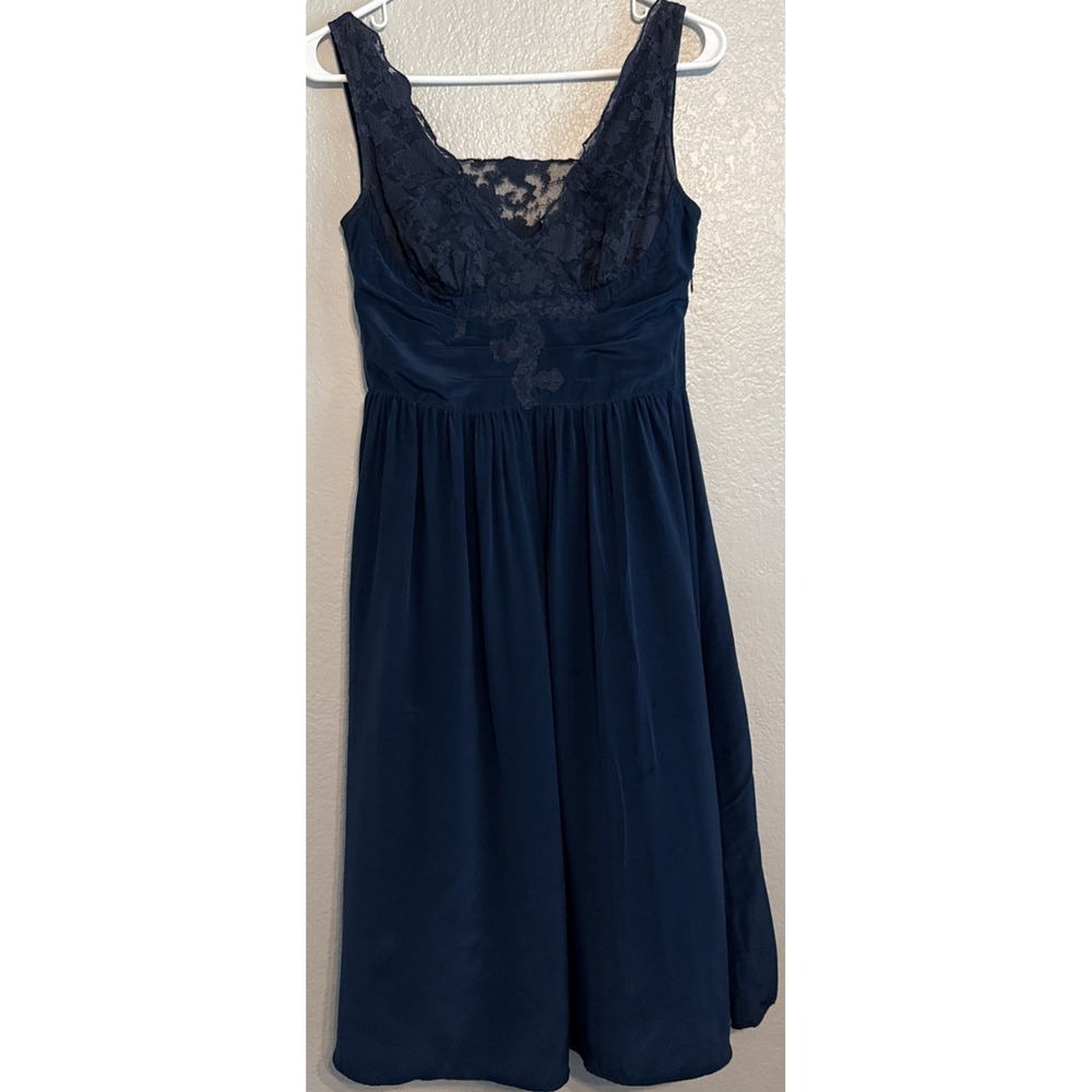 Anthropologie Silk Dress 4 Navy Blue Lace Whimisigoth Boho Romantic Cocktail